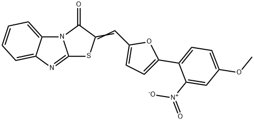 2-[(5-{2-nitro-4-methoxyphenyl}-2-furyl)methylene][1,3]thiazolo[3,2-a]benzimidazol-3(2H)-one Struktur