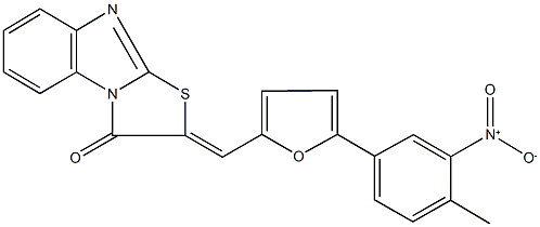 2-[(5-{3-nitro-4-methylphenyl}-2-furyl)methylene][1,3]thiazolo[3,2-a]benzimidazol-3(2H)-one Struktur