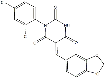 5-(1,3-benzodioxol-5-ylmethylene)-1-(2,4-dichlorophenyl)-2-thioxodihydro-4,6(1H,5H)-pyrimidinedione Struktur