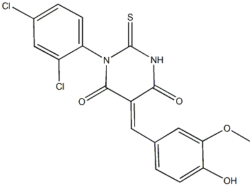 1-(2,4-dichlorophenyl)-5-(4-hydroxy-3-methoxybenzylidene)-2-thioxodihydro-4,6(1H,5H)-pyrimidinedione Struktur