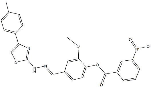 2-methoxy-4-{2-[4-(4-methylphenyl)-1,3-thiazol-2-yl]carbohydrazonoyl}phenyl 3-nitrobenzoate Struktur