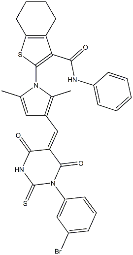 2-{3-[(1-(3-bromophenyl)-4,6-dioxo-2-thioxotetrahydro-5(2H)-pyrimidinylidene)methyl]-2,5-dimethyl-1H-pyrrol-1-yl}-N-phenyl-4,5,6,7-tetrahydro-1-benzothiophene-3-carboxamide Struktur