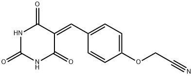 2-(4-{[2,4,6-trioxotetrahydro-5(2H)-pyrimidinylidene]methyl}phenoxy)acetonitrile Struktur