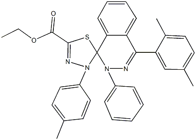 ethyl 4-(2,5-dimethylphenyl)-4'-(4-methylphenyl)-2-phenyl-1,2,4',5'-tetrahydrospiro(phthalazine-1,5'-[1,3,4]-thiadiazole)-2'-carboxylate Struktur