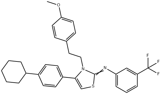 N-(4-(4-cyclohexylphenyl)-3-[2-(4-methoxyphenyl)ethyl]-1,3-thiazol-2(3H)-ylidene)-N-[3-(trifluoromethyl)phenyl]amine Struktur