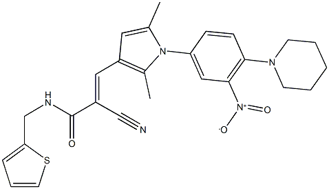 2-cyano-3-{1-[3-nitro-4-(1-piperidinyl)phenyl]-2,5-dimethyl-1H-pyrrol-3-yl}-N-(2-thienylmethyl)acrylamide Struktur