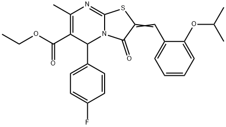 ethyl 5-(4-fluorophenyl)-2-(2-isopropoxybenzylidene)-7-methyl-3-oxo-2,3-dihydro-5H-[1,3]thiazolo[3,2-a]pyrimidine-6-carboxylate Struktur