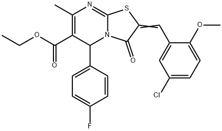 ethyl 2-(5-chloro-2-methoxybenzylidene)-5-(4-fluorophenyl)-7-methyl-3-oxo-2,3-dihydro-5H-[1,3]thiazolo[3,2-a]pyrimidine-6-carboxylate Struktur