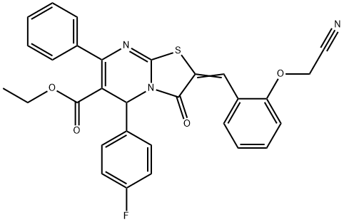 ethyl 2-[2-(cyanomethoxy)benzylidene]-5-(4-fluorophenyl)-3-oxo-7-phenyl-2,3-dihydro-5H-[1,3]thiazolo[3,2-a]pyrimidine-6-carboxylate Struktur