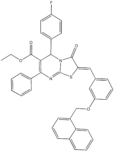 ethyl 5-(4-fluorophenyl)-2-[3-(1-naphthylmethoxy)benzylidene]-3-oxo-7-phenyl-2,3-dihydro-5H-[1,3]thiazolo[3,2-a]pyrimidine-6-carboxylate Struktur