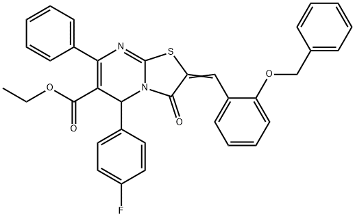 ethyl 2-[2-(benzyloxy)benzylidene]-5-(4-fluorophenyl)-3-oxo-7-phenyl-2,3-dihydro-5H-[1,3]thiazolo[3,2-a]pyrimidine-6-carboxylate Struktur