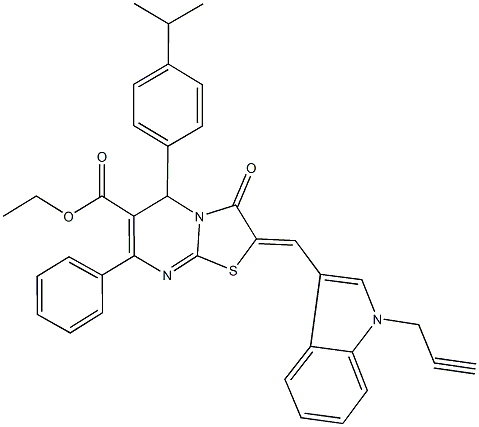 ethyl 5-(4-isopropylphenyl)-3-oxo-7-phenyl-2-{[1-(2-propynyl)-1H-indol-3-yl]methylene}-2,3-dihydro-5H-[1,3]thiazolo[3,2-a]pyrimidine-6-carboxylate Struktur