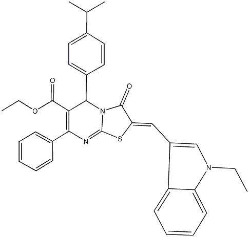 ethyl 2-[(1-ethyl-1H-indol-3-yl)methylene]-5-(4-isopropylphenyl)-3-oxo-7-phenyl-2,3-dihydro-5H-[1,3]thiazolo[3,2-a]pyrimidine-6-carboxylate Struktur