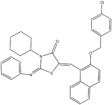 5-({2-[(4-chlorobenzyl)oxy]-1-naphthyl}methylene)-3-cyclohexyl-2-(phenylimino)-1,3-thiazolidin-4-one Struktur