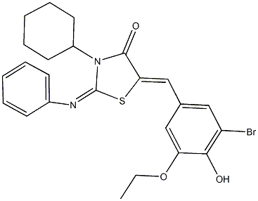 5-(3-bromo-5-ethoxy-4-hydroxybenzylidene)-3-cyclohexyl-2-(phenylimino)-1,3-thiazolidin-4-one Struktur