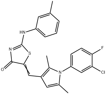 5-{[1-(3-chloro-4-fluorophenyl)-2,5-dimethyl-1H-pyrrol-3-yl]methylene}-2-[(3-methylphenyl)imino]-1,3-thiazolidin-4-one Struktur