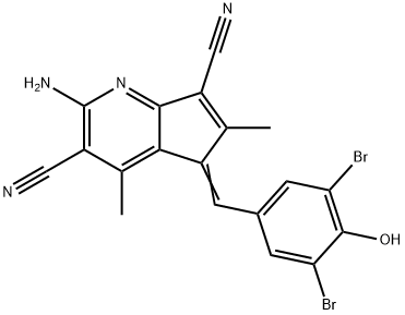 2-amino-5-(3,5-dibromo-4-hydroxybenzylidene)-4,6-dimethyl-5H-cyclopenta[b]pyridine-3,7-dicarbonitrile Struktur