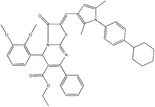 ethyl 2-{[1-(4-cyclohexylphenyl)-2,5-dimethyl-1H-pyrrol-3-yl]methylene}-5-(2,3-dimethoxyphenyl)-3-oxo-7-phenyl-2,3-dihydro-5H-[1,3]thiazolo[3,2-a]pyrimidine-6-carboxylate Struktur