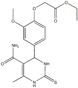 ethyl {4-[5-(aminocarbonyl)-6-methyl-2-thioxo-1,2,3,4-tetrahydro-4-pyrimidinyl]-2-methoxyphenoxy}acetate Struktur