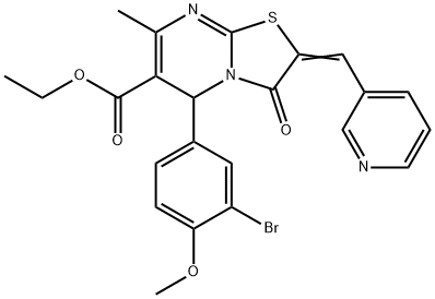 ethyl 5-(3-bromo-4-methoxyphenyl)-7-methyl-3-oxo-2-(3-pyridinylmethylene)-2,3-dihydro-5H-[1,3]thiazolo[3,2-a]pyrimidine-6-carboxylate Struktur