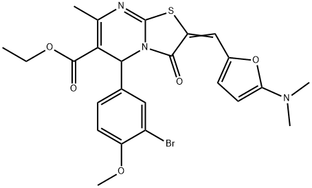 ethyl 5-(3-bromo-4-methoxyphenyl)-2-{[5-(dimethylamino)-2-furyl]methylene}-7-methyl-3-oxo-2,3-dihydro-5H-[1,3]thiazolo[3,2-a]pyrimidine-6-carboxylate Struktur