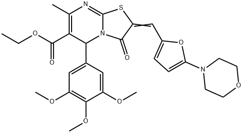 ethyl 7-methyl-2-{[5-(4-morpholinyl)-2-furyl]methylene}-3-oxo-5-(3,4,5-trimethoxyphenyl)-2,3-dihydro-5H-[1,3]thiazolo[3,2-a]pyrimidine-6-carboxylate Struktur