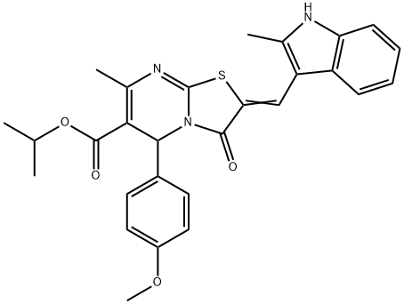 isopropyl 5-(4-methoxyphenyl)-7-methyl-2-[(2-methyl-1H-indol-3-yl)methylene]-3-oxo-2,3-dihydro-5H-[1,3]thiazolo[3,2-a]pyrimidine-6-carboxylate Struktur