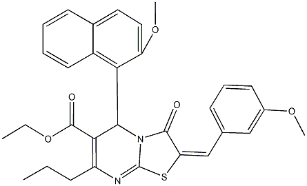 ethyl 2-(3-methoxybenzylidene)-5-(2-methoxy-1-naphthyl)-3-oxo-7-propyl-2,3-dihydro-5H-[1,3]thiazolo[3,2-a]pyrimidine-6-carboxylate Struktur