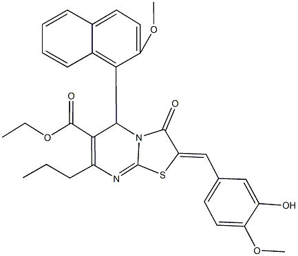 ethyl 2-(3-hydroxy-4-methoxybenzylidene)-5-(2-methoxy-1-naphthyl)-3-oxo-7-propyl-2,3-dihydro-5H-[1,3]thiazolo[3,2-a]pyrimidine-6-carboxylate Struktur