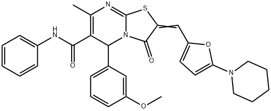 5-(3-methoxyphenyl)-7-methyl-3-oxo-N-phenyl-2-{[5-(1-piperidinyl)-2-furyl]methylene}-2,3-dihydro-5H-[1,3]thiazolo[3,2-a]pyrimidine-6-carboxamide Struktur