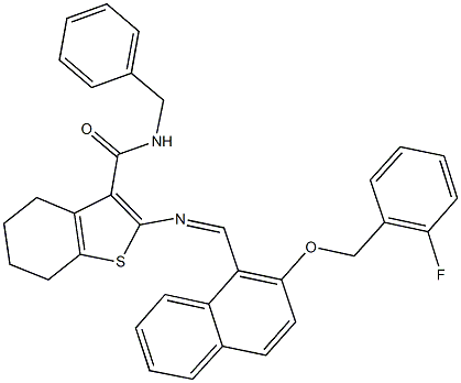 N-benzyl-2-[({2-[(2-fluorobenzyl)oxy]-1-naphthyl}methylene)amino]-4,5,6,7-tetrahydro-1-benzothiophene-3-carboxamide Struktur