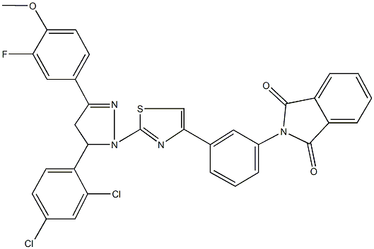 2-(3-{2-[5-(2,4-dichlorophenyl)-3-(3-fluoro-4-methoxyphenyl)-4,5-dihydro-1H-pyrazol-1-yl]-1,3-thiazol-4-yl}phenyl)-1H-isoindole-1,3(2H)-dione Struktur