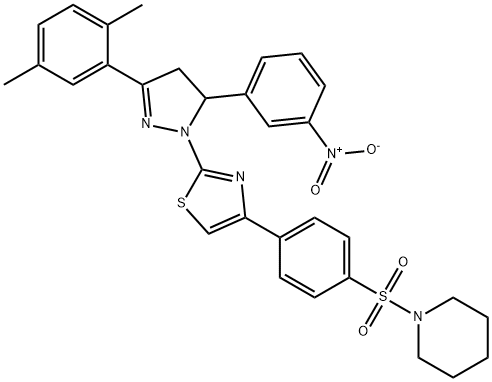 1-({4-[2-(3-(2,5-dimethylphenyl)-5-{3-nitrophenyl}-4,5-dihydro-1H-pyrazol-1-yl)-1,3-thiazol-4-yl]phenyl}sulfonyl)piperidine Struktur