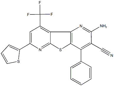 2-amino-4-phenyl-7-(2-thienyl)-9-(trifluoromethyl)pyrido[2',3':4,5]thieno[2,3-b]pyridine-3-carbonitrile Struktur