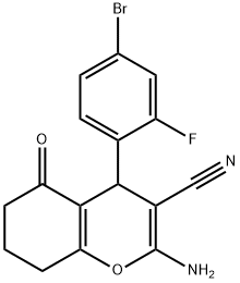 2-amino-4-(4-bromo-2-fluorophenyl)-5-oxo-5,6,7,8-tetrahydro-4H-chromene-3-carbonitrile Struktur