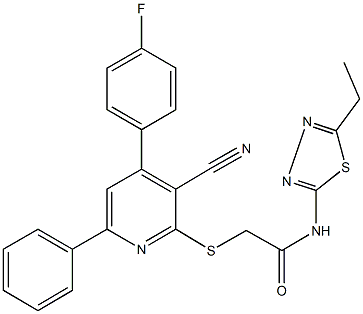 2-{[3-cyano-4-(4-fluorophenyl)-6-phenyl-2-pyridinyl]sulfanyl}-N-(5-ethyl-1,3,4-thiadiazol-2-yl)acetamide Struktur