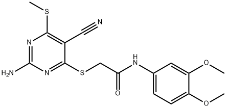 2-{[2-amino-5-cyano-6-(methylsulfanyl)-4-pyrimidinyl]sulfanyl}-N-(3,4-dimethoxyphenyl)acetamide Struktur