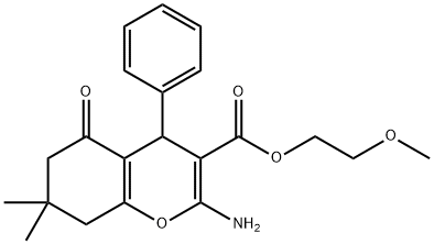 2-methoxyethyl 2-amino-7,7-dimethyl-5-oxo-4-phenyl-5,6,7,8-tetrahydro-4H-chromene-3-carboxylate Struktur