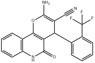 2-amino-5-oxo-4-[2-(trifluoromethyl)phenyl]-5,6-dihydro-4H-pyrano[3,2-c]quinoline-3-carbonitrile Struktur