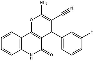 2-amino-4-(3-fluorophenyl)-5-oxo-5,6-dihydro-4H-pyrano[3,2-c]quinoline-3-carbonitrile Struktur