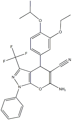 6-amino-4-(3-ethoxy-4-isopropoxyphenyl)-1-phenyl-3-(trifluoromethyl)-1,4-dihydropyrano[2,3-c]pyrazole-5-carbonitrile Struktur