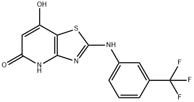 7-hydroxy-2-[3-(trifluoromethyl)anilino][1,3]thiazolo[4,5-b]pyridin-5(4H)-one Struktur