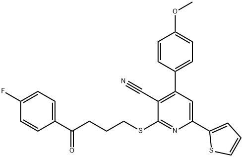 2-{[4-(4-fluorophenyl)-4-oxobutyl]sulfanyl}-4-(4-methoxyphenyl)-6-(2-thienyl)nicotinonitrile Struktur