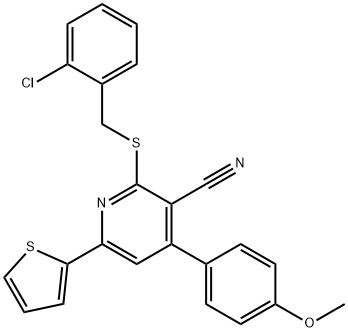 2-[(2-chlorobenzyl)sulfanyl]-4-(4-methoxyphenyl)-6-(2-thienyl)nicotinonitrile Struktur