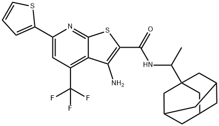 N-[1-(1-adamantyl)ethyl]-3-amino-6-(2-thienyl)-4-(trifluoromethyl)thieno[2,3-b]pyridine-2-carboxamide Struktur