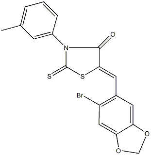 5-[(6-bromo-1,3-benzodioxol-5-yl)methylene]-3-(3-methylphenyl)-2-thioxo-1,3-thiazolidin-4-one Struktur