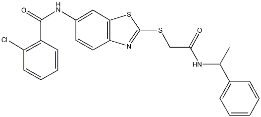 2-chloro-N-[2-({2-oxo-2-[(1-phenylethyl)amino]ethyl}sulfanyl)-1,3-benzothiazol-6-yl]benzamide Struktur