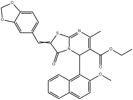 ethyl 2-(1,3-benzodioxol-5-ylmethylene)-5-(2-methoxy-1-naphthyl)-7-methyl-3-oxo-2,3-dihydro-5H-[1,3]thiazolo[3,2-a]pyrimidine-6-carboxylate Struktur