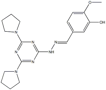 3-hydroxy-4-methoxybenzaldehyde [4,6-di(1-pyrrolidinyl)-1,3,5-triazin-2-yl]hydrazone Struktur