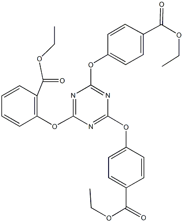 ethyl 2-({4,6-bis[4-(ethoxycarbonyl)phenoxy]-1,3,5-triazin-2-yl}oxy)benzoate Struktur